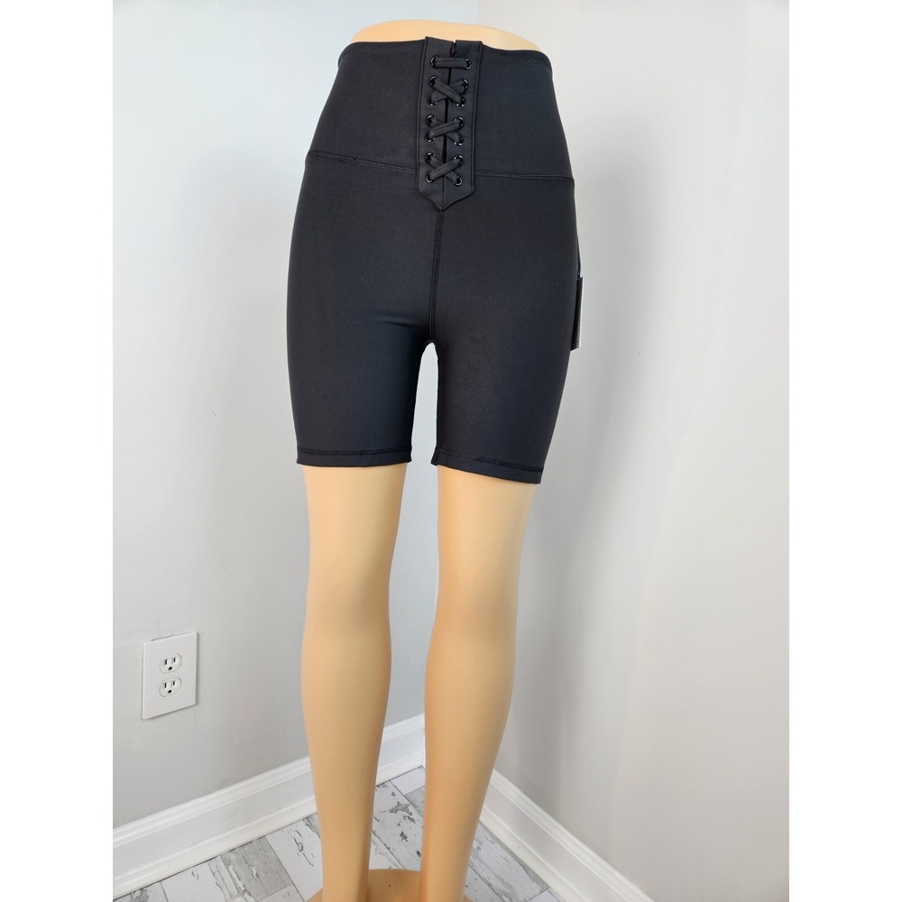 WeWoreWhat Womens Lace-Up Biker Shorts Black High Waisted Size M
